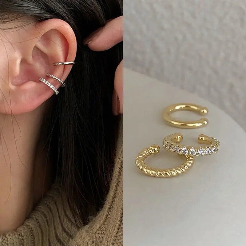 3 pç de piercing falso Brinco Fake de orelha manguito de pressão minimalista Argolinhas