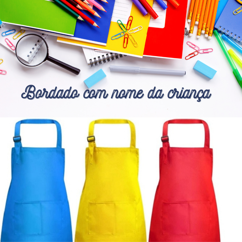 Avental BORDADO infantil criança 7 a 12 anos c/ nome ,cozinha,oficina,gourmet,volta,aulas,chef,farda