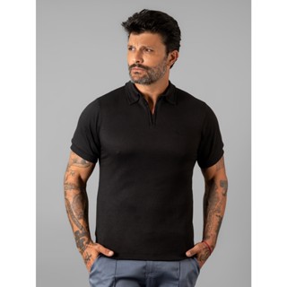 camisa polo masculina em malha canelada manga curta