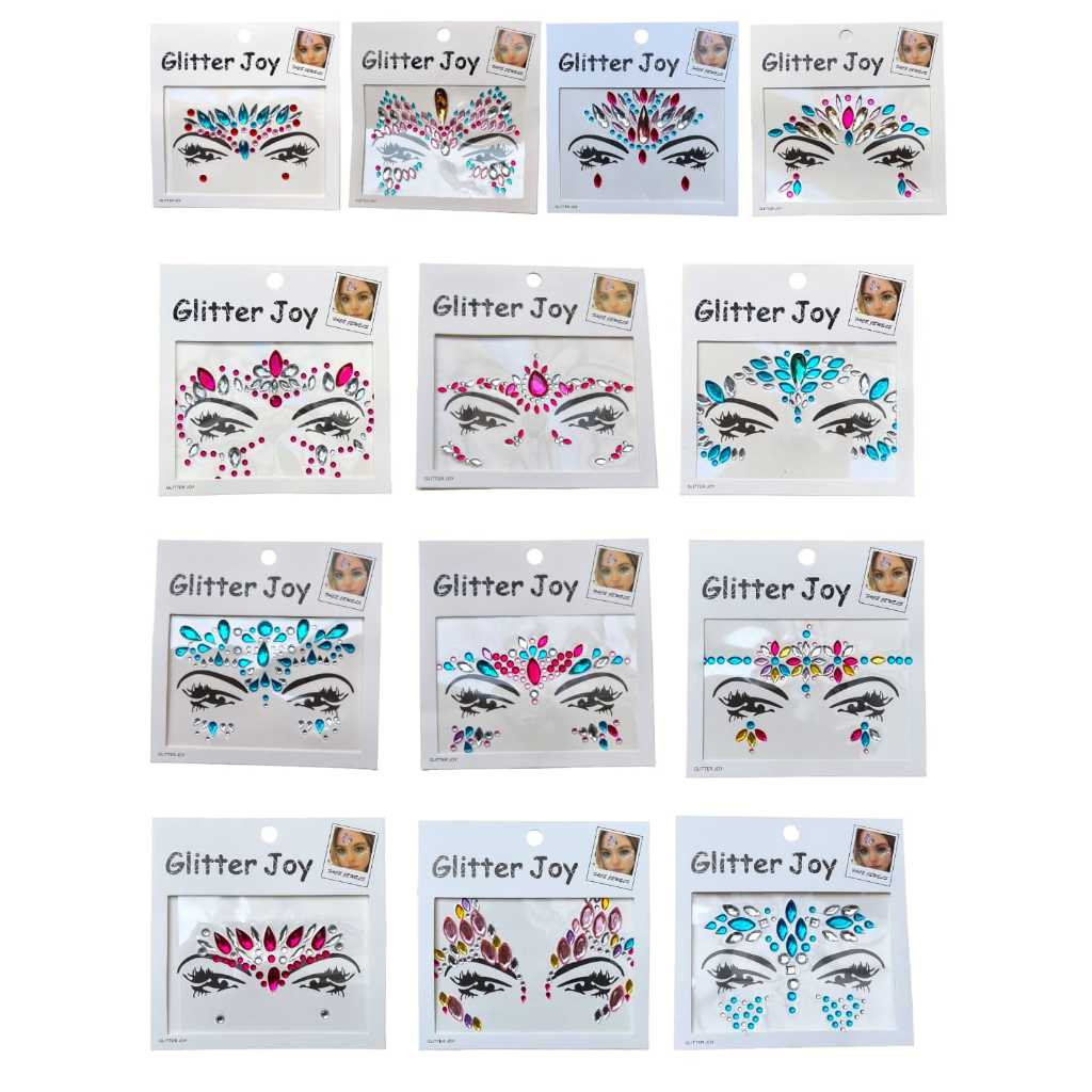 Pedraria para festa e carnaval adesivo glitter facial e corporal kit com 12