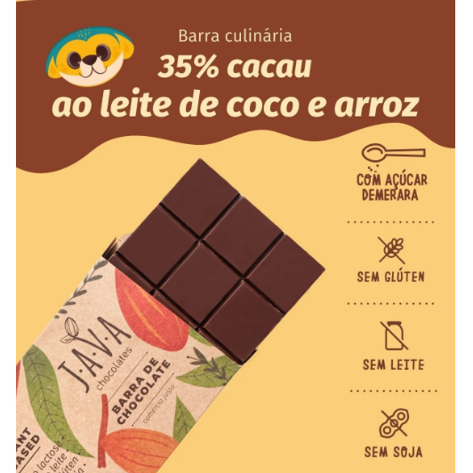 Barra de chocolate 35% cacau ao leite de arroz e coco - 1 KG