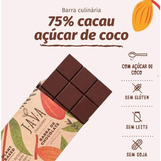Barra de chocolate 75% cacau AÇUCAR DE COCO 1,0 kg . Zero glúten, leite, soja