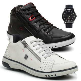 2 Sapatênis Masculino Couro Casual Com Ziper Anti Stress Moderno Calce Fácil em Oferta na Shopee