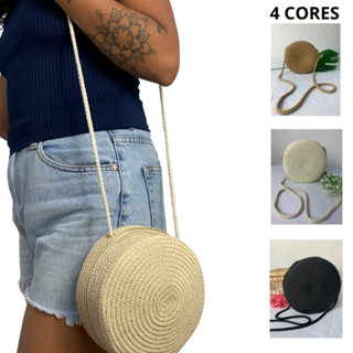 Bolsa Feminina de Palha Praia Verão Redonda Com Alça Estilosa Moderna Moda