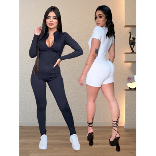 Kit Macacão e Macaquinho Feminino com Ziper Moda Gringa Virginia Feminina Manga Curta e Longa Suplex Liso Academia em Oferta na Shopee