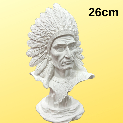Escultura Índio Com Cocar de Gesso 26cm | Estatua Estatueta de Indio