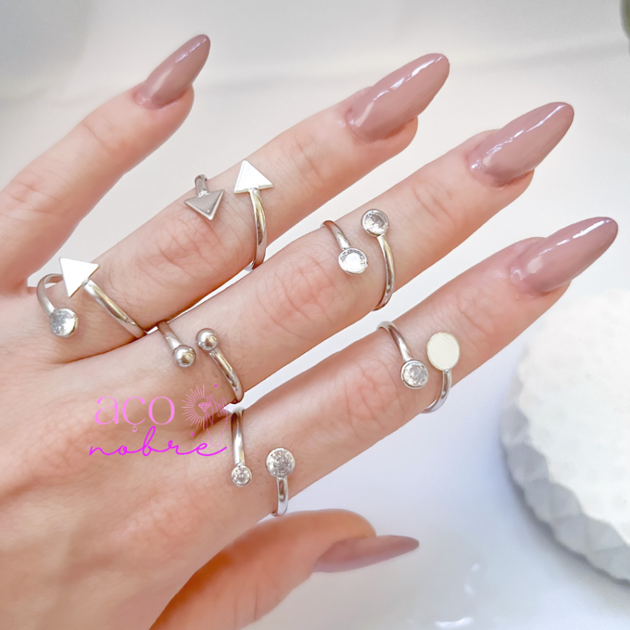 Anéis Ajustáveis Aço Inox Anel Geométricos Joias Elegantes Não Escurecem em Oferta na Shopee