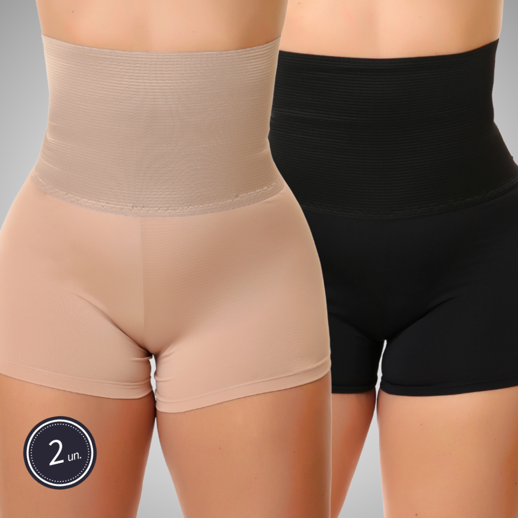 Kit 2 Cinta Modeladora Segura Barriga Segunda Pele Cintura Alta Básica Short Anágua Moda Í...