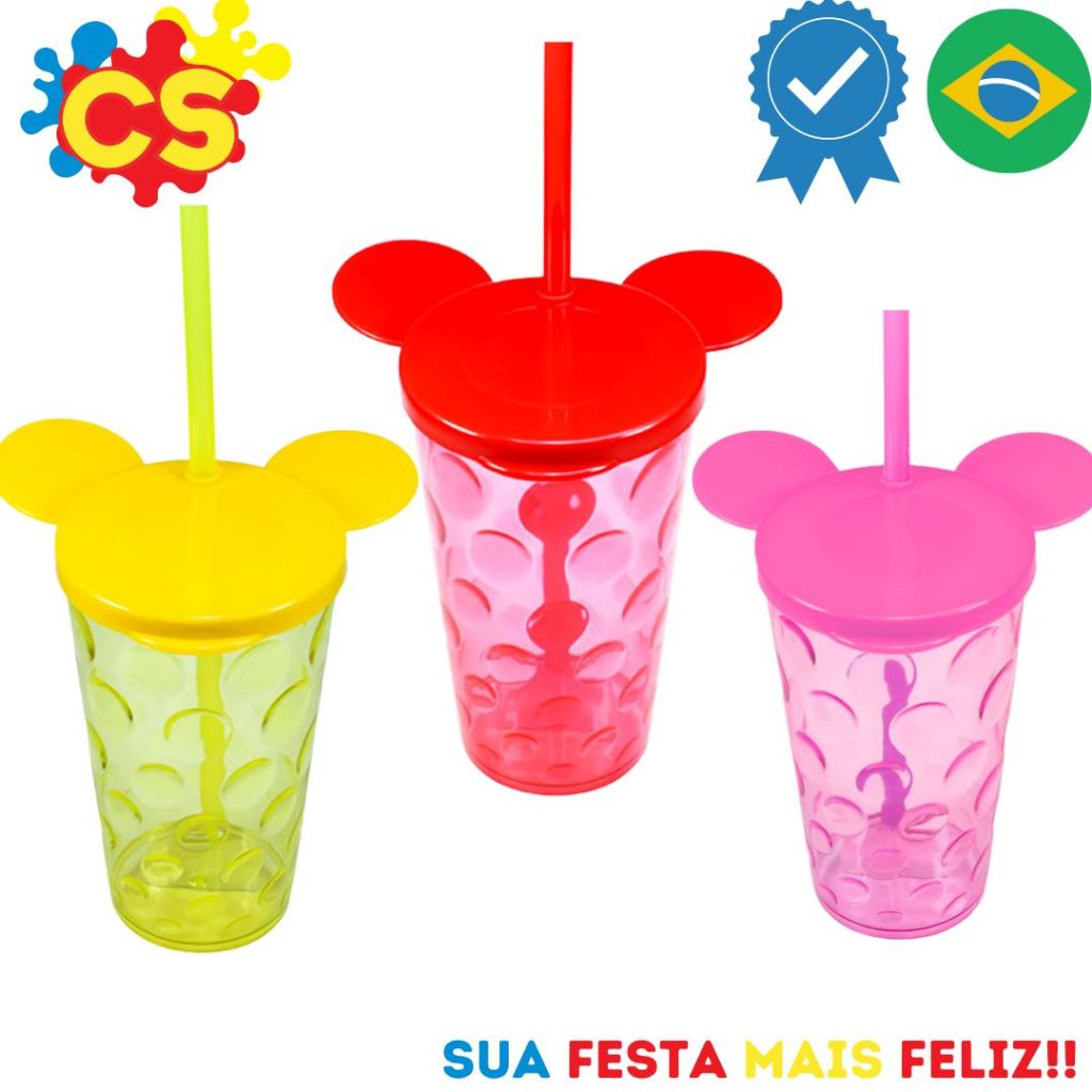 KIT 5 COPO MICKEY BOLHA 350ML- Aniversario- Copos-- Festa infantil- Lembrancinhas - Mickey