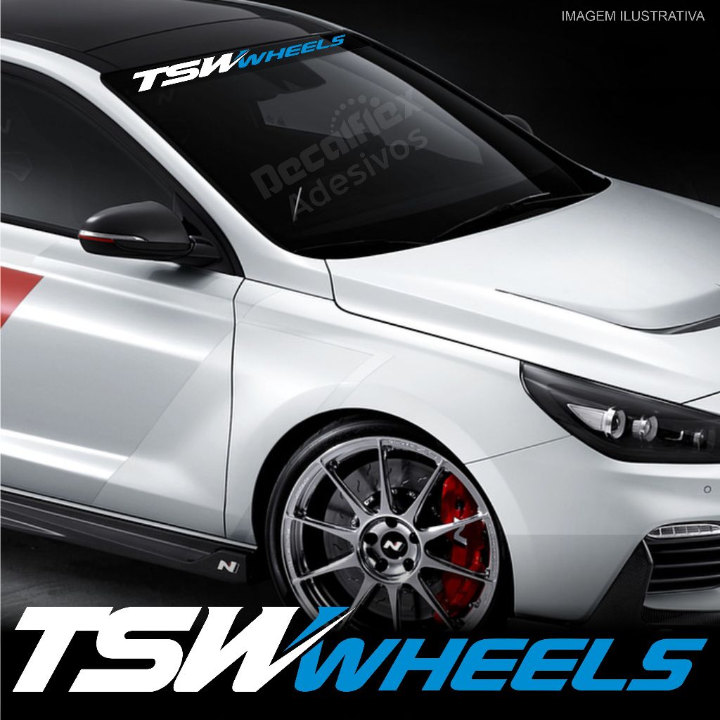 Adesivo Faixa Tsw Wheels Para-brisa Carro Esportivo Tunado Branco c/ Azul