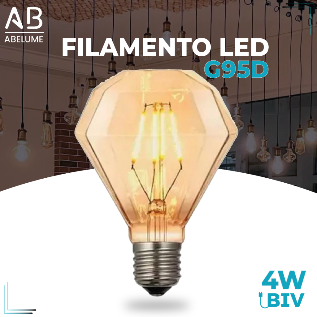 Lâmpada Filamento LED G95D 4W E27 LUZ QUENTE (AMARELO) Âmbar Retrô Vintage 110V~220V | Bivolt - Home & Living