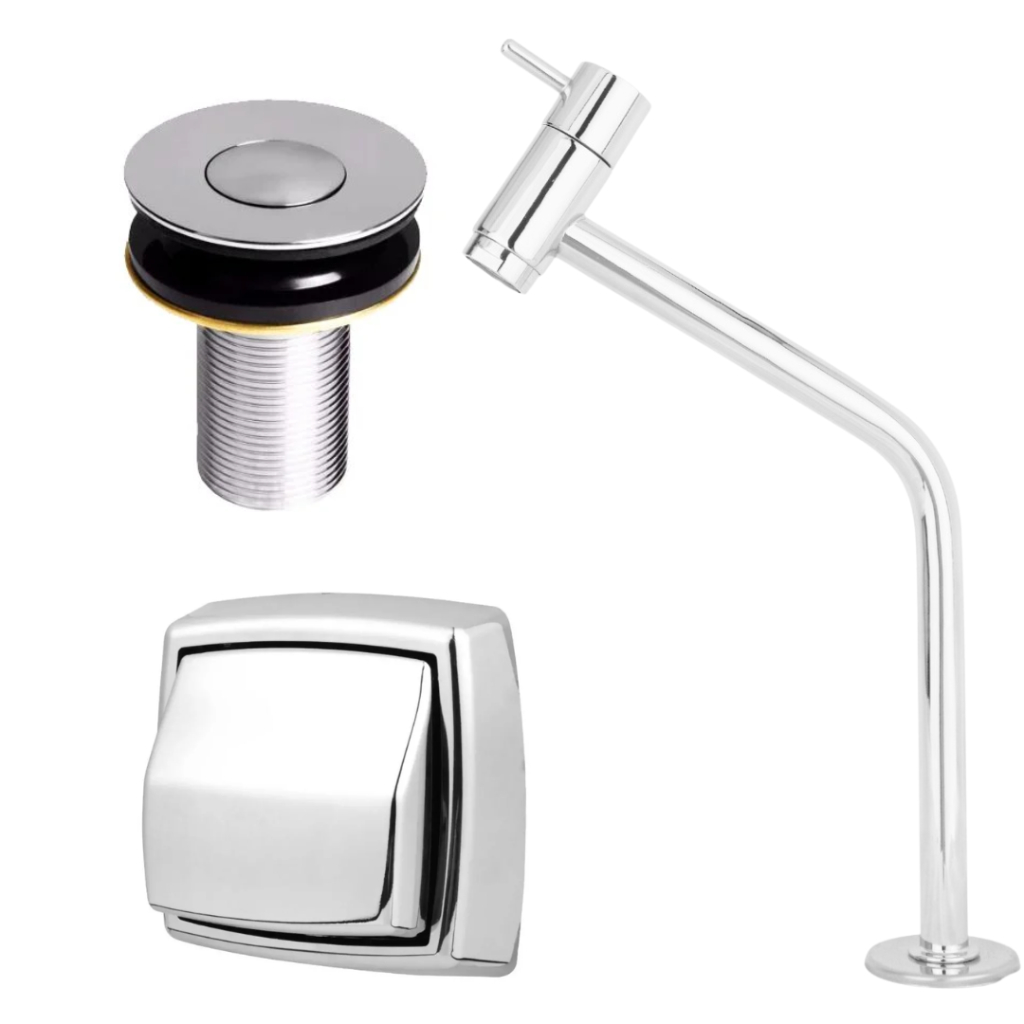 Kit Torneira Link Metal Lavatório Para Cuba + Válvula Click + Acabamento P/ Valvula de Descarga