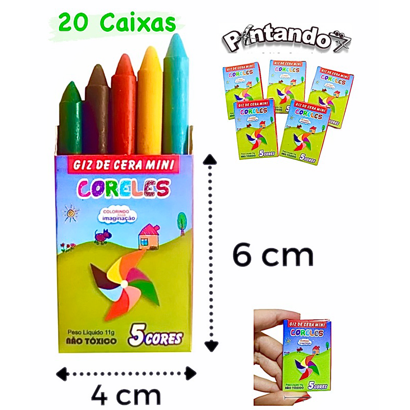 Kit 20 Cxs Mini Giz de Cera c/5 cores em Oferta na Shopee