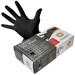 Luva Descartável Preta Black Vinil Sem Pó Cx C/100 Unidades