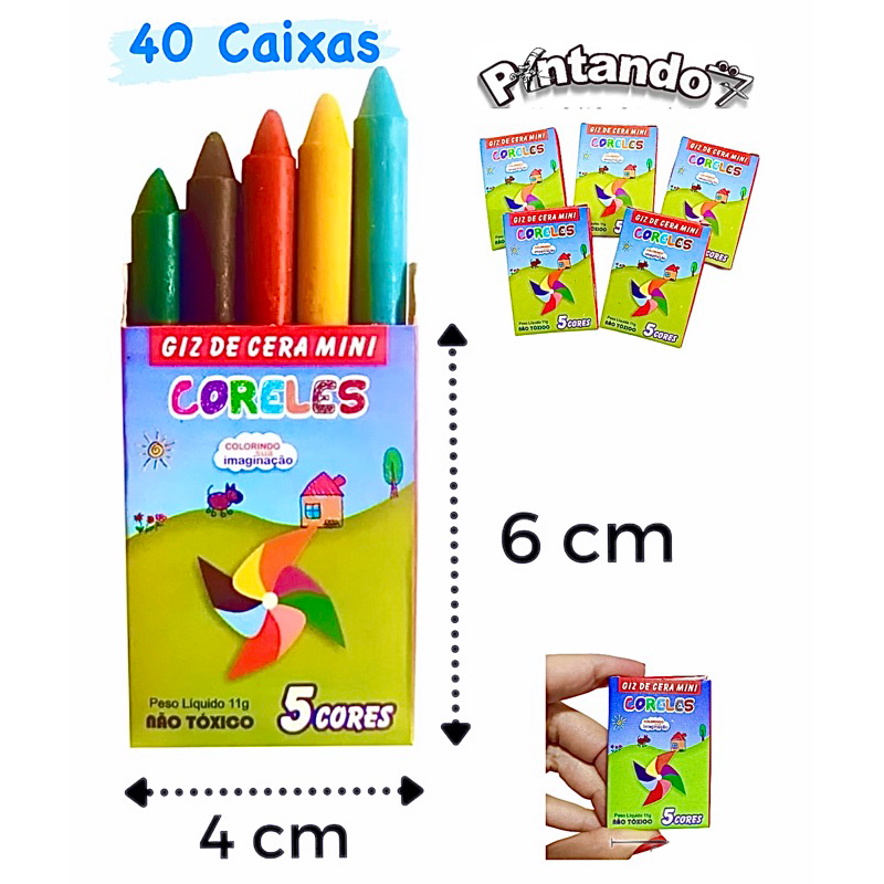 Kit 40 Cxs Mini Giz de Cera 5 cores 6cm em Oferta na Shopee