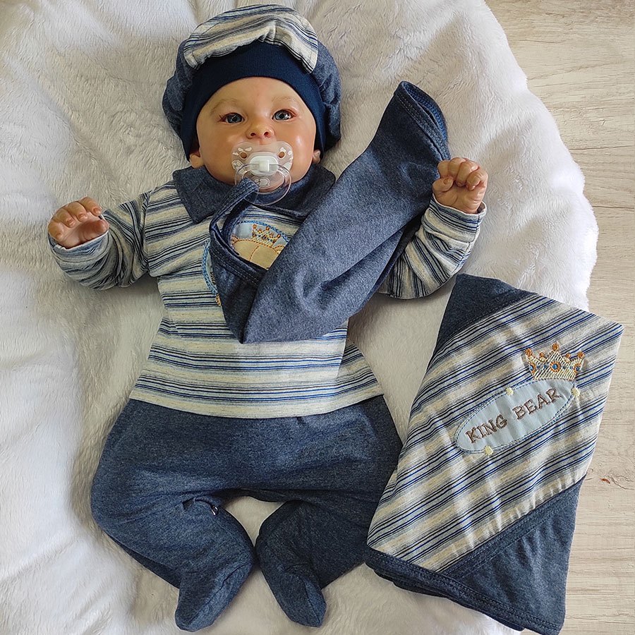 Kit Saída de Maternidade Bebê Menino Sonho Meu Ursinho Bear Jeans - Tamanho Único