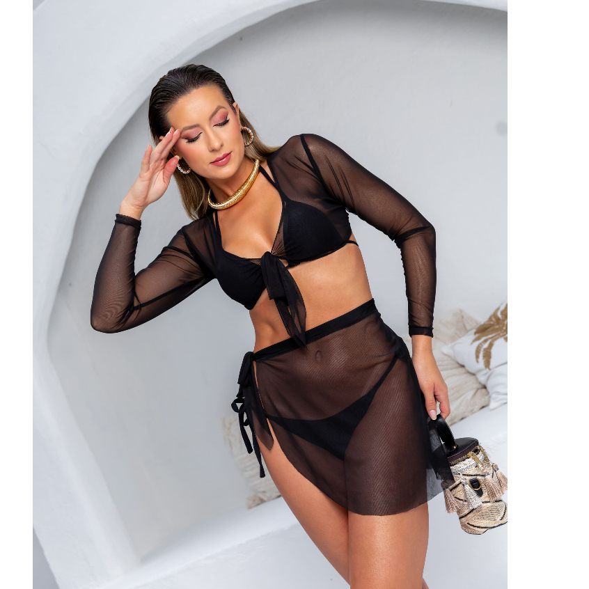 Saida de Praia Conjunto Top e Saia Transparente de Tule - Sports & Outdoors