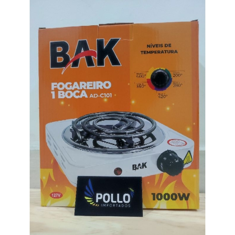 Fogareiro elétrico 1 boca Bak 1000W portatil