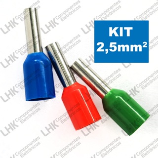 Kit Terminal Tubular Ilhós Pré isolado 2,5mm azul vermelho e verde em Oferta na Shopee