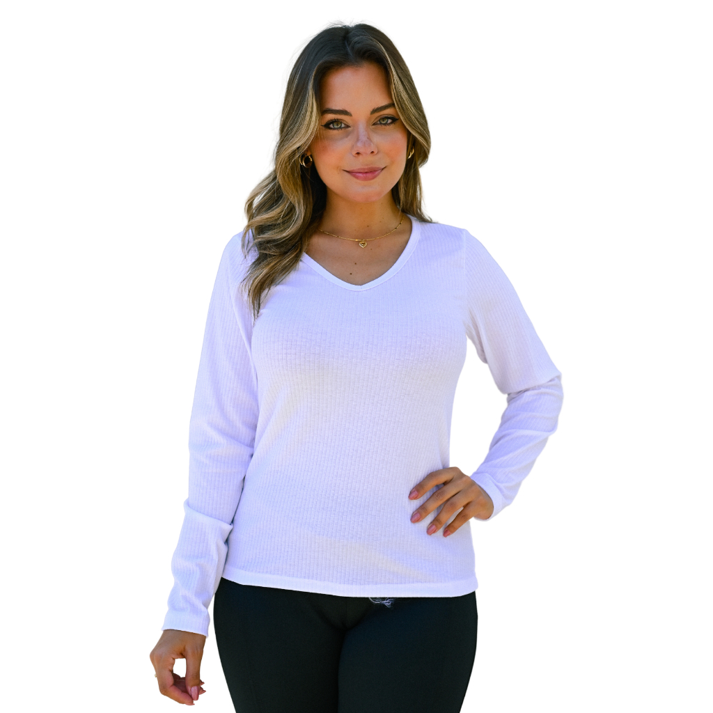 Blusa Feminina Canelada Manga Longa Plus Size 1592-A