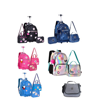 KIT Mochila RB carrinho + estojo + lancheira Rebecca Bonbon 2024 - Jean/ Rosa/ Preta/ Azul/ mochila costas + lancheira Holográfica -Clio Style