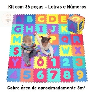 Kit 9 pecas com 36 Tatames 15x15 7mm Alfanumérico - Numérico - Bichinhos - Amarelinha educativo para bebês crianças bebes Kit 9 peças com 36 Tatames 15x15 7mm Alfanumérico educativo para bebês crianças bebes