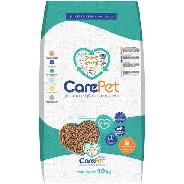 Areia Granulada De Madeira Care Pet Premium Para Gatos e Roedores - 10  kg