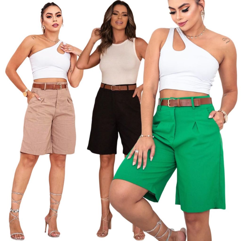 bermuda alfaiataria feminino  com cinto Shots Social linho Moda Feminina P, M, G, GG, G1, ...