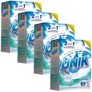4x Sabão em Pó Para Maquina de Lavar Louça Unik 1kg Detergente Sem Fragrância