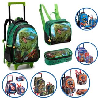Kit Mochila Infantil Menino Escolar Masculino Reforçada Rodinhas Grande