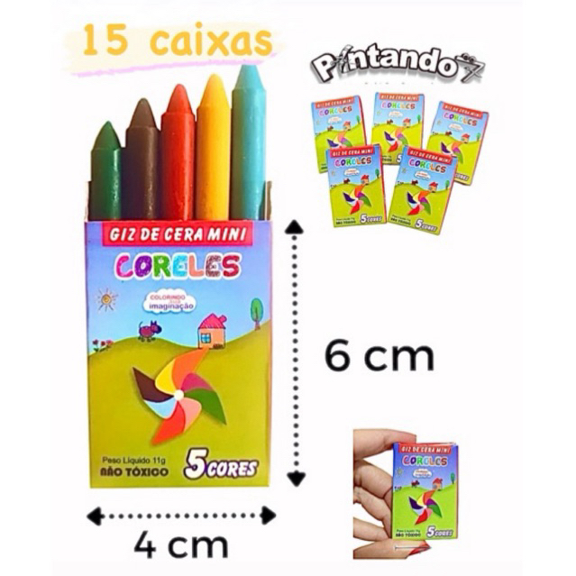 Kit 15 Cxs Mini Giz de Cera 5 cores em Oferta na Shopee