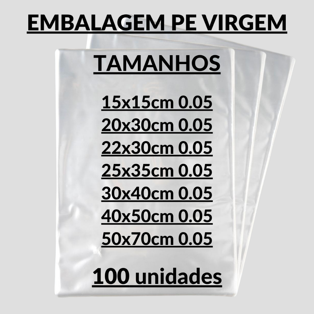 100un Saco Transparente Sem Aba Plástico Virgem Embalagem Alimentos Qualidade Atacado Várias Medidas em Oferta na Shopee