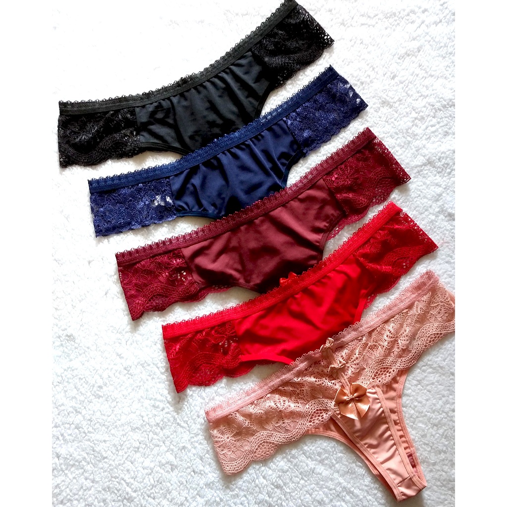 Calcinha Fio 3 Lacinhos Detalhe em Renda Luxo   CA3PL022 em Oferta na Shopee