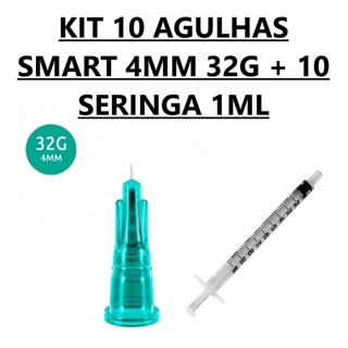 Kit Agulha Lebel Meso Botox Toxina Botulínica Aspiração 32gx4mm 10un Agulha + 10 Seringas