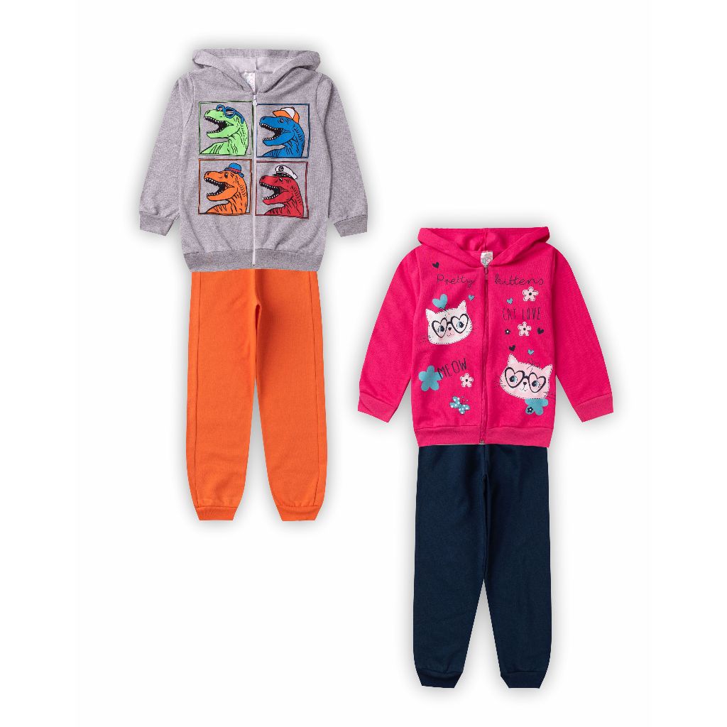 1 Conjunto Moletom Infantil Menina Menino com ziper e capuz SORTIDO 1 ao 8