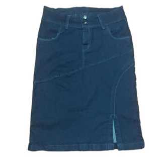 Saia evangélica mídi jeans azul plus size com elastano do 38 ao 54