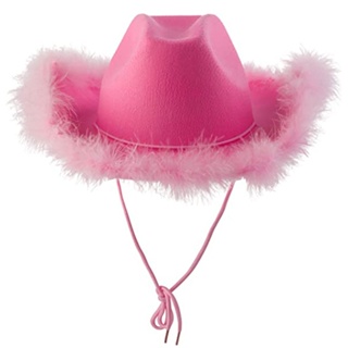 Chapéu de Cowboy Rosa com Plumas em Oferta na Shopee