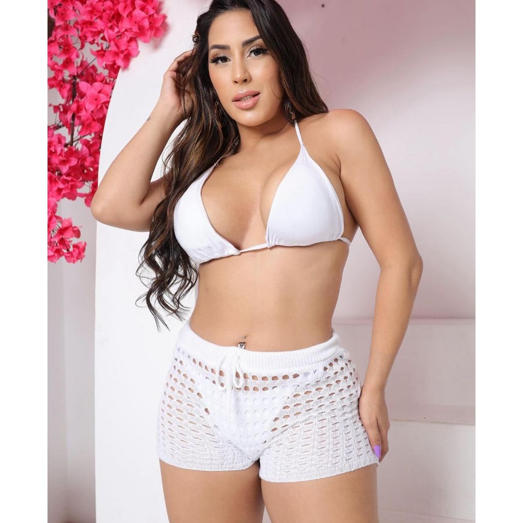 Saída De Praia Short Feminino Tricot Moda Praia Piscina em Oferta na Shopee