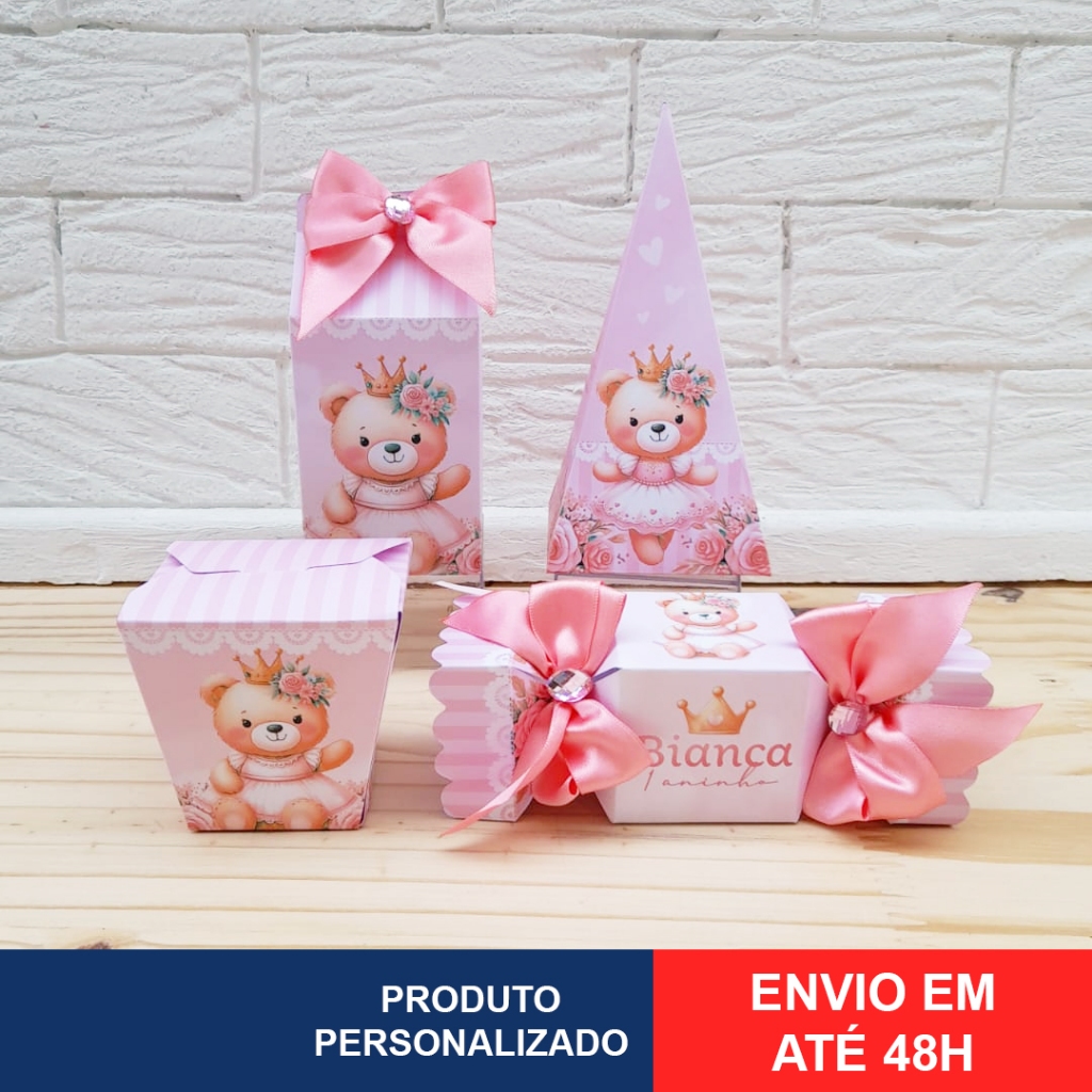 Kit Pegue Monte Personalizados Ursinha Princesa 20 a 60 Lembrancinhas de Aniversário Mesversário