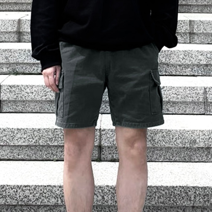 Short Cargo Sarja Masculina Com Cordão E Elástico Na Cintura Tem 5 Bolsos