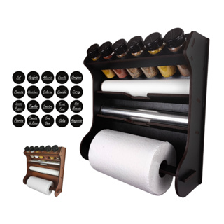 Porta Tempero Parede 6 Potes com Porta Papel Toalha e Papel Alumínio. em Oferta na Shopee