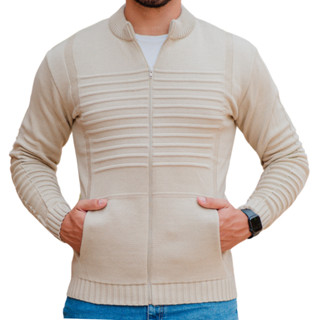 Cardigan Sueter Masculino Blusa De Frio Lã Bolso Ziper Tricot Tricô Gola Alta
