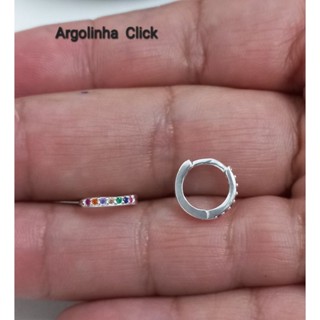 Brinco Argola Click de Prata 925 com Zircônias Coloridas