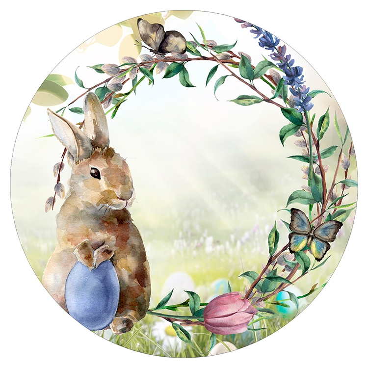 Capa para painel de Festa Redondo 1,50 mts Malha Sublimado coelhinho da Páscoa aquarelado fofo flor