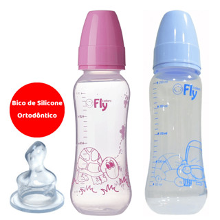 Mamadeira Bico de Silicone Ortodôntico 250 Ml Fly Colors