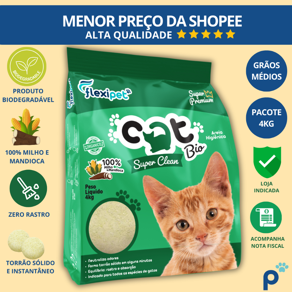 Areia Higiênica Biodegradável Catbio 4 Kg - Super Clean - Grãos Médios