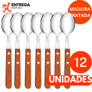 Colher Cabo de Madeira com Inox kit 12 Colheres Elegância e Praticidade na Cozinha