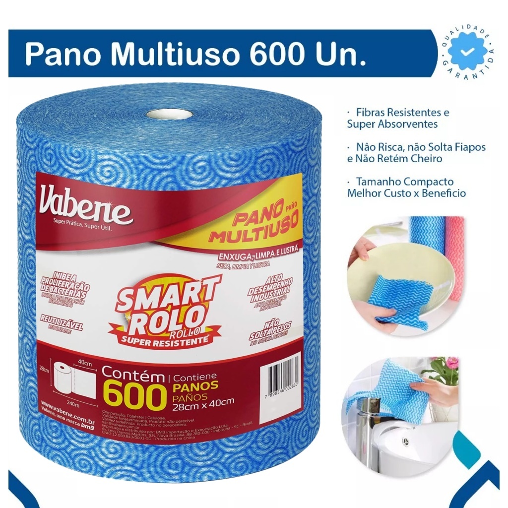 Pano de Limpeza Perflex Multiuso - Rolo com 600 Unidades - Dimensões 28x240 cm - Marca Vabene