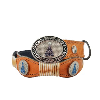 Cinto de couro infantil Nossa Senhora Aparecida trançado com apliques em Oferta na Shopee