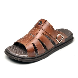 Sandália Chinelo Masculino Em Couro Legítimo Anti Stress Anatômico Ortopédico